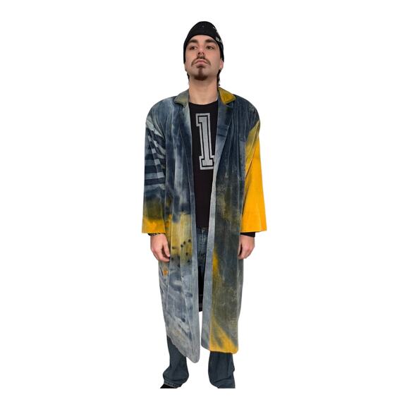 VTG 90's I’m no walking canvas Carole Waller painted long Vintage velvet coat XL - Picture 17 of 17